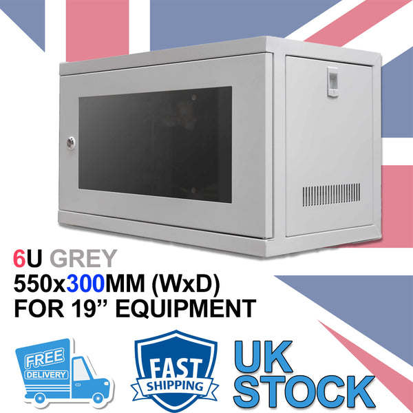 6U 19" 300MM Network Cabinet Data Comms Wall Rack for Patch Panel, Switch, PDU
