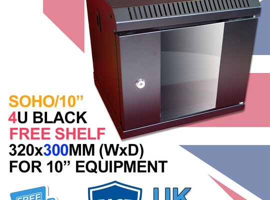 4U 300mm 10" Data Wall Rack Cabinet - PreBuilt (SoHo) - Black