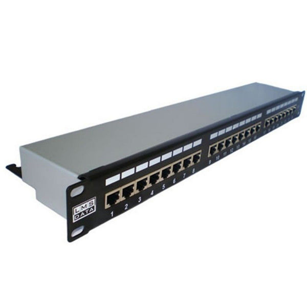 1U 19" 24 Port CAT5E Network RJ45 Vertical Shielded Patch Panel (STP) w/ Cable Management