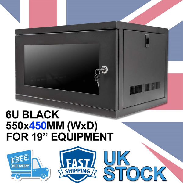 6U 450mm 19" Data Rack Wall Cabinet - Black