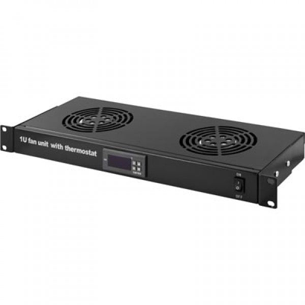 1U, 19 inch rackmount fan element with 2 fans with thermostat for IT Network Server Data Cabinet Enclosure Racks