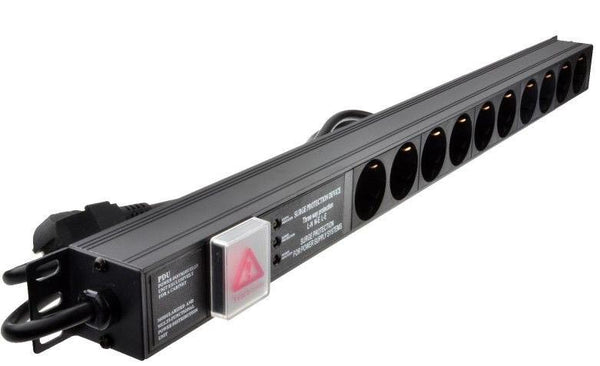 10 Way Vertically Mounted Schuko Plug PDU - 16A Schuko Sockets (PDU-10WS-V-SCH-SCH)