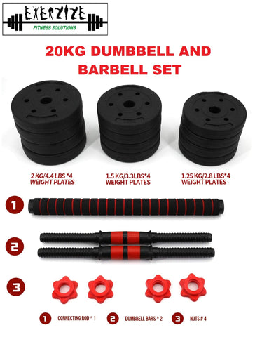 20KG Adjustable Fitness Dumbbell Weights Barbell Set, GYM Exercise Fitness