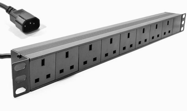 8 Way Horizontal Mounted Rackmount Non Switched IEC PDU - UK Sockets (PDU-8W-H-UK-IEC)