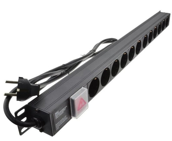 12 Way Vertically Mounted Schuko Plug PDU - 16A Schuko Sockets (PDU-12WS-V-SCH-SCH)