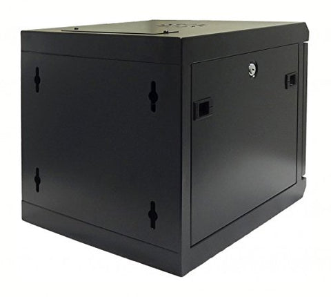 10 Inch 6U Wall Mount SOHO Rack with tempered glass door, black with lock, assembled (WxDxH) 370 x 450 x 368mm