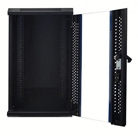 10 Inch 9U Wall Mount SOHO Rack with tempered glass door, black with lock, assembled (WxDxH) 370 x 450 x 501mm