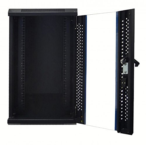 10 Inch 9U Wall Mount SOHO Rack with tempered glass door, black with l ...
