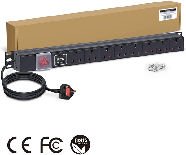1U 19" 8 Way Vertical 13A switched PDU with surge protection