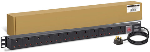 1U 12 Way Vertical 13A switched PDU with surge protection - 3m Lead