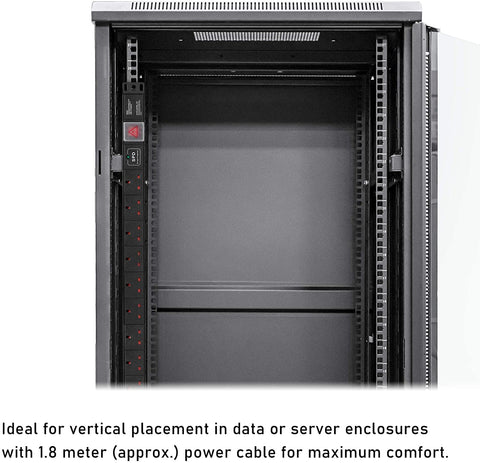 1U 12 Way Vertical 13A switched PDU with surge protection