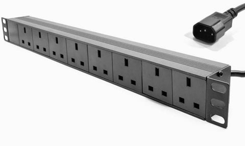 8 Way Horizontal Mounted Rackmount Non Switched IEC PDU - UK Sockets (PDU-8W-H-UK-IEC)