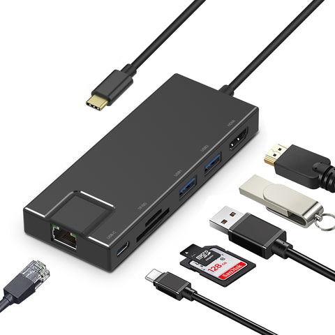 USB Type-C to HDMI 4K Card Reader, Gigabit and USB3 Docking Station (C-TC-DK-HDMICR)