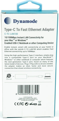 USB Type-C to Fast Ethernet LAN Adapter (C-TC-LAN100)