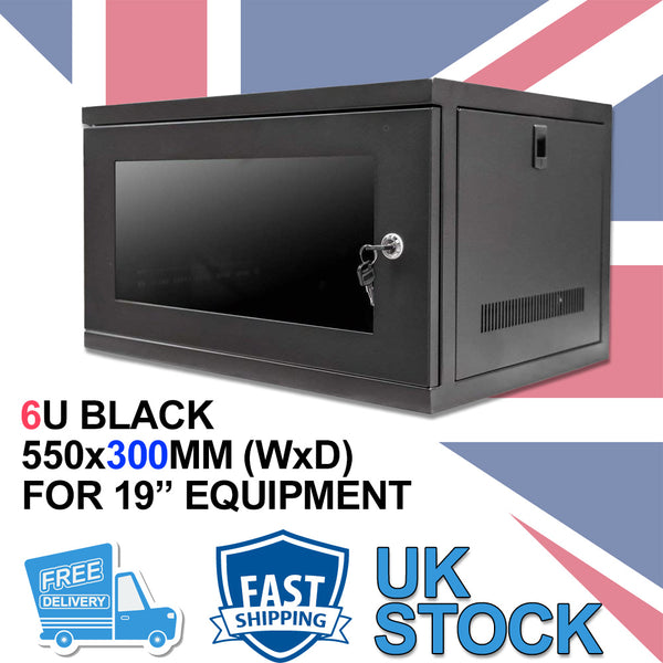 6U 19" 300MM Network Cabinet Data Comms Wall Rack for Patch Panel, Switch, PDU