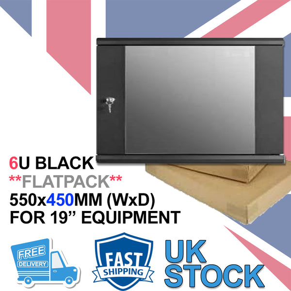 Flat Pack Data Cabinet for Rack Mounted Networking Small 6U Wall 450mm