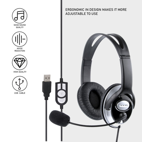 Plug n’ Play Stereo Headset & Microphone - Full Ear - USB