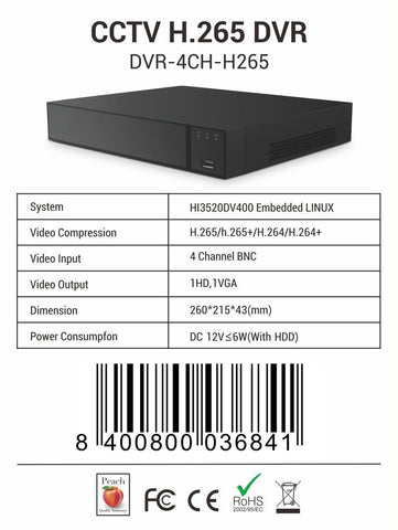 Smart Full HD 1080P 4K 4 Channel CCTV DVR 4CH Recorder Security 2MP/5MP/8MP HDMI