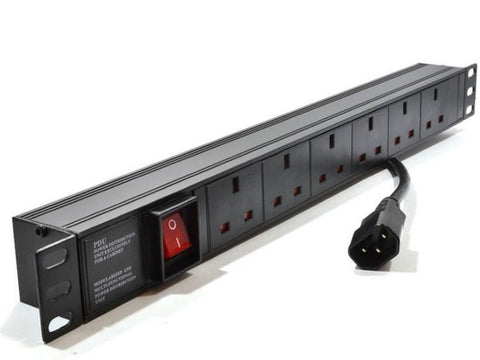 6 Way Horizontally Mounted Rackmount IEC PDU 3M - UK Sockets (PDU-6WS-H-UK-IEC-3M)