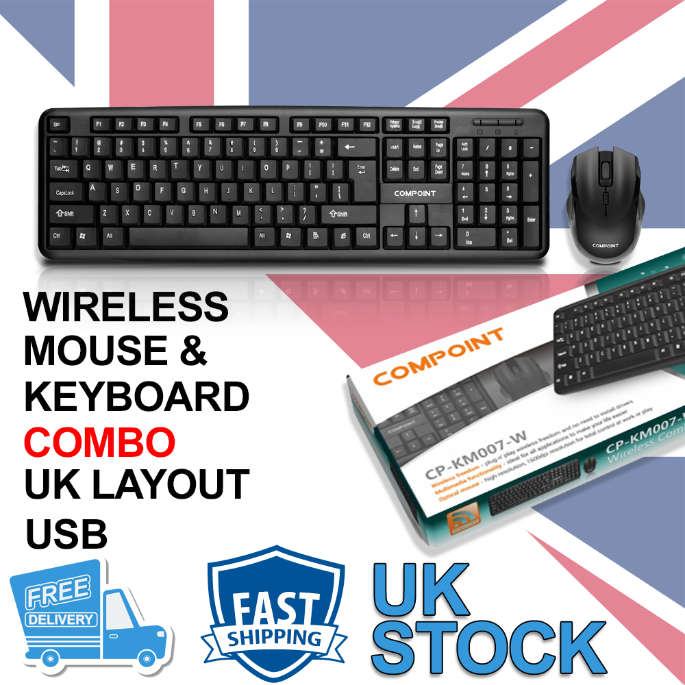 Compoint 2.4Ghz USB Wireless Keyboard And Mouse Combo Set For PC Laptop Smart TV UK
