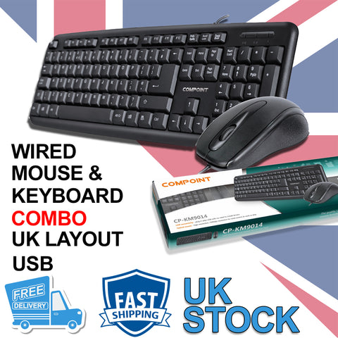 USB Keyboard and Mouse Combo Set Wired Black UK Retail Boxed Qwerty