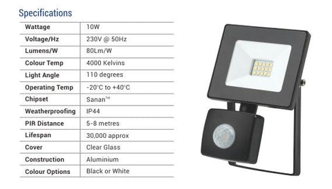 LED Floodlight 10W Outdoor Garden Security Flood Light 12V 220V - PIR Sensor