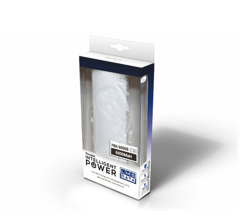 USB Power Bank 6000mAh - White,dual ports 1A/2A - PBK-600B-W
