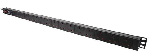 16 Way Vertically Mounted Surge Protected Rackmount PDU - UK Sockets (PDU-16WS-SP-1U)
