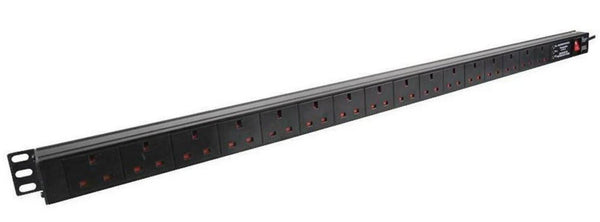 16 Way Vertically Mounted Surge Protected Rackmount PDU - UK Sockets (PDU-16WS-SP-1U)