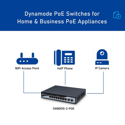 8 Port Fast Ethernet 10/100 Desktop PoE Switch + 2 Uplinks (SW80010-2-POE)