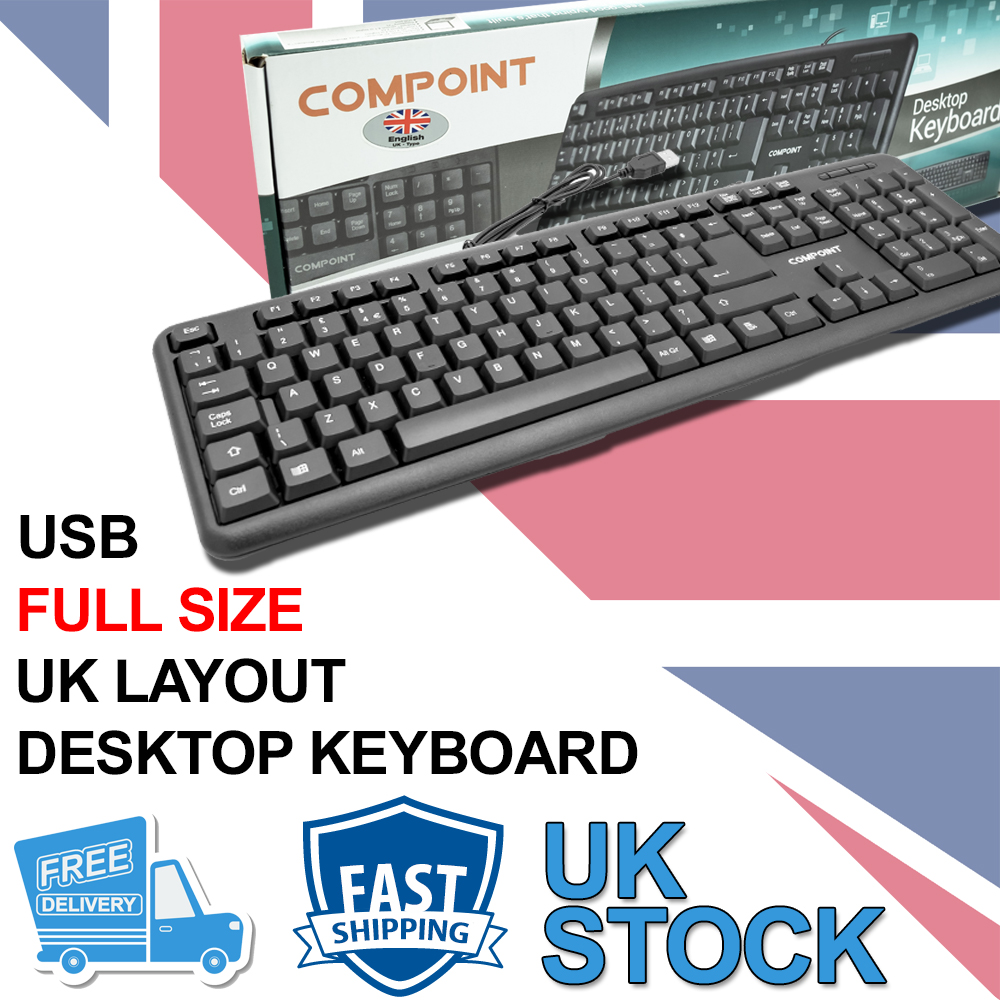 USB WIRED QWERTY KEYBOARD UK LAYOUT FOR PC DESKTOP COMPUTER LAPTOP