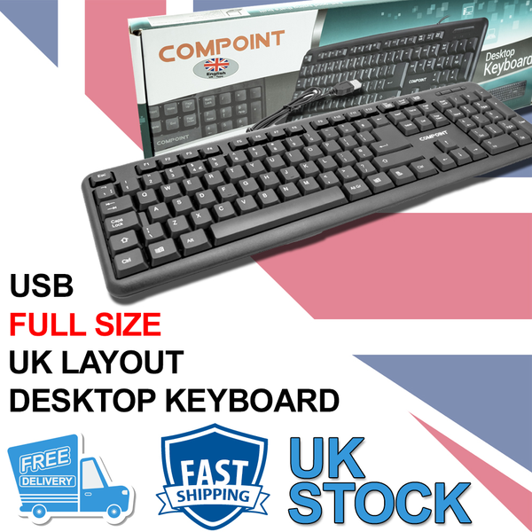 USB WIRED QWERTY KEYBOARD UK LAYOUT FOR PC DESKTOP COMPUTER LAPTOP