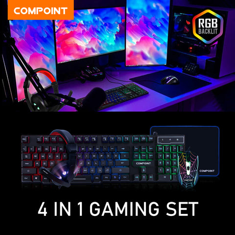 Gaming Keyboard Mouse Headset Set Mat Pad For PC Laptop - Bundle