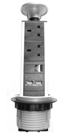 Desktop Multifunction Pop Up PowerPod - 2x UK Sockets 2x USB 1x RJ45 (PDU-P-2W-2USB-1RJ45)