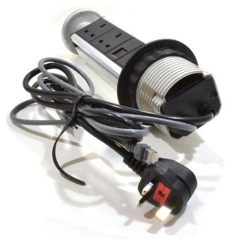 Desktop Multifunction Pop Up PowerPod - 2x UK Sockets 2x USB 1x RJ45 (PDU-P-2W-2USB-1RJ45)