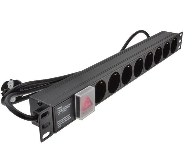 8 Way Horizontally Mounted Rackmount Schuko Plug PDU - 16A Schuko Sockets (PDU-8WS-H-SCH-SCH)