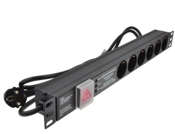 6 Way Horizontal Surge Protected Rackmount Schuko Plug PDU - 16A Schuko Sockets (PDU-6WS-H-SCH-SCH-SP)