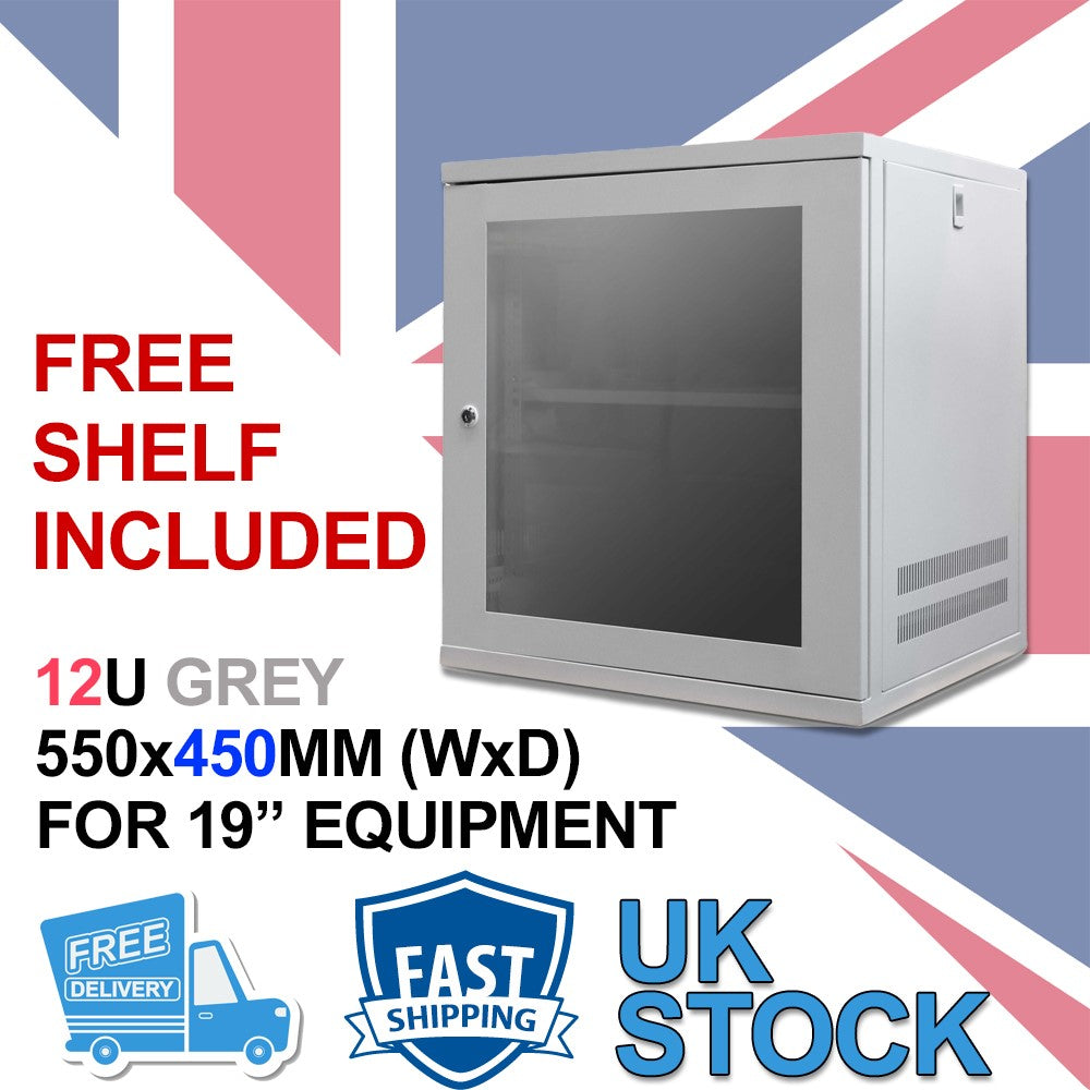 12U 19 inch Wall Mount N Series Network  Data Cabinet  Rack (WxDxH) 550x450x600mm - Grey