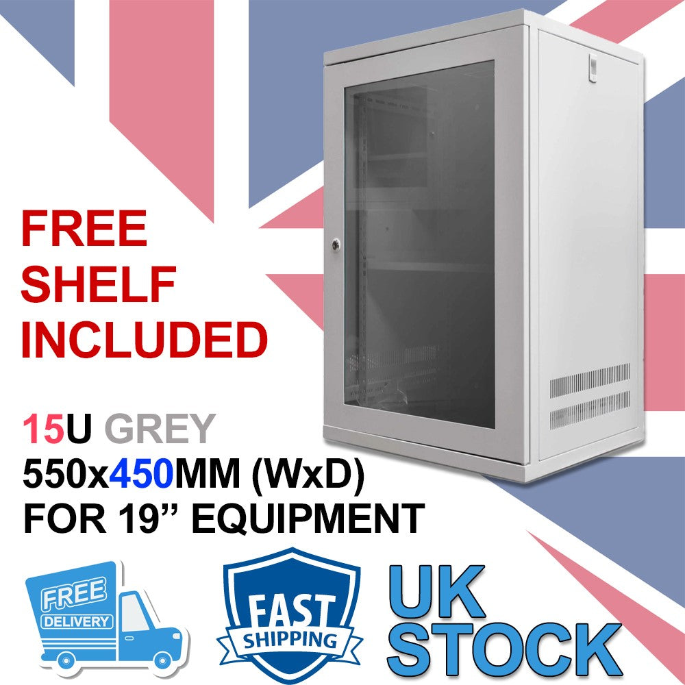 15u 450mm Deep Wall Cabinet (Grey) 15U 19 inch Wall Mount N Series Network Data Cabinet Rack (WxDxH) 550x450x720mm